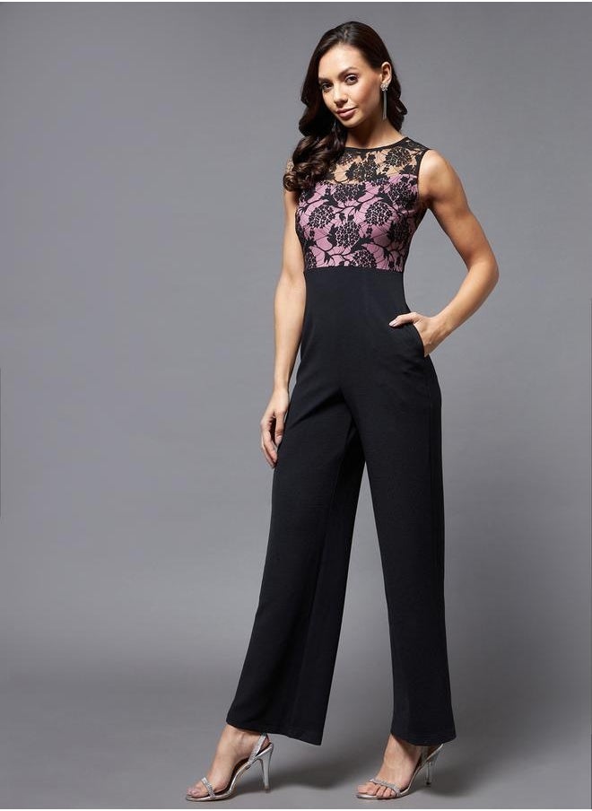 Styli Sleeveless Lace Insert Wide Leg Jumpsuit  - Image 4