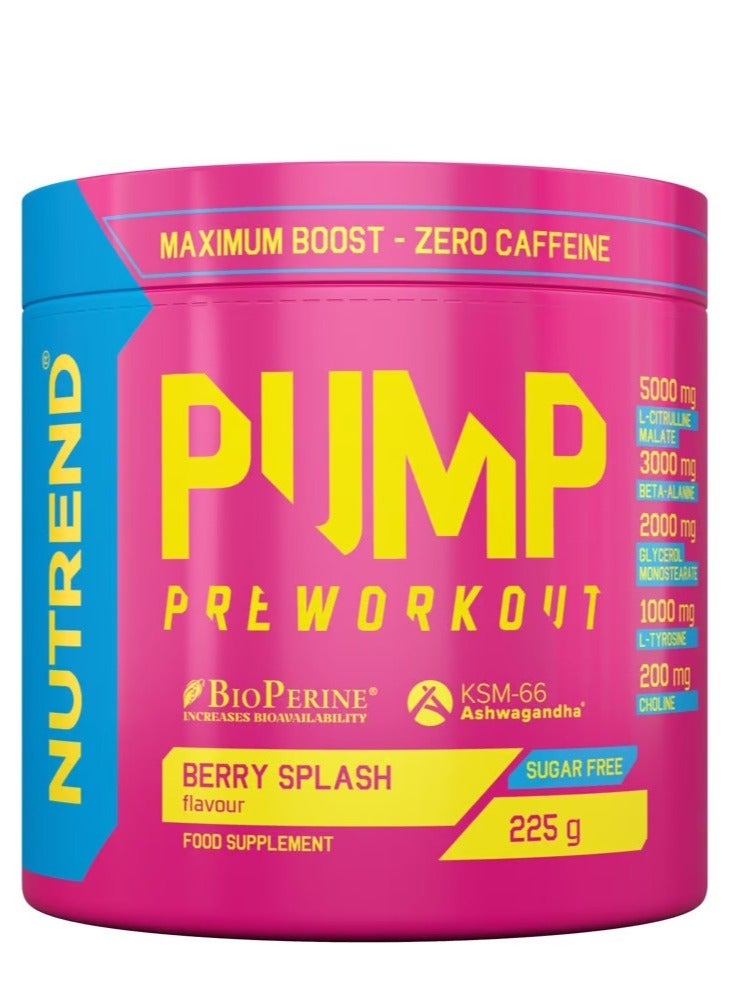 NUTREND Pump Pre Workout Zero Caffeine 225 Grams, Berry Splash - Image 1