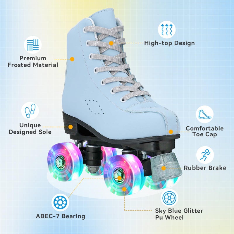 XUDREZ Women's SkyBlue Frosted Material Classic High-top Roller Skates for Beginner, Indoor Outdoor Use (US: 9) - Image 2