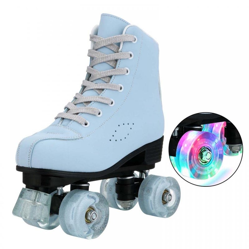XUDREZ Women's SkyBlue Frosted Material Classic High-top Roller Skates for Beginner, Indoor Outdoor Use (US: 9) - Image 1