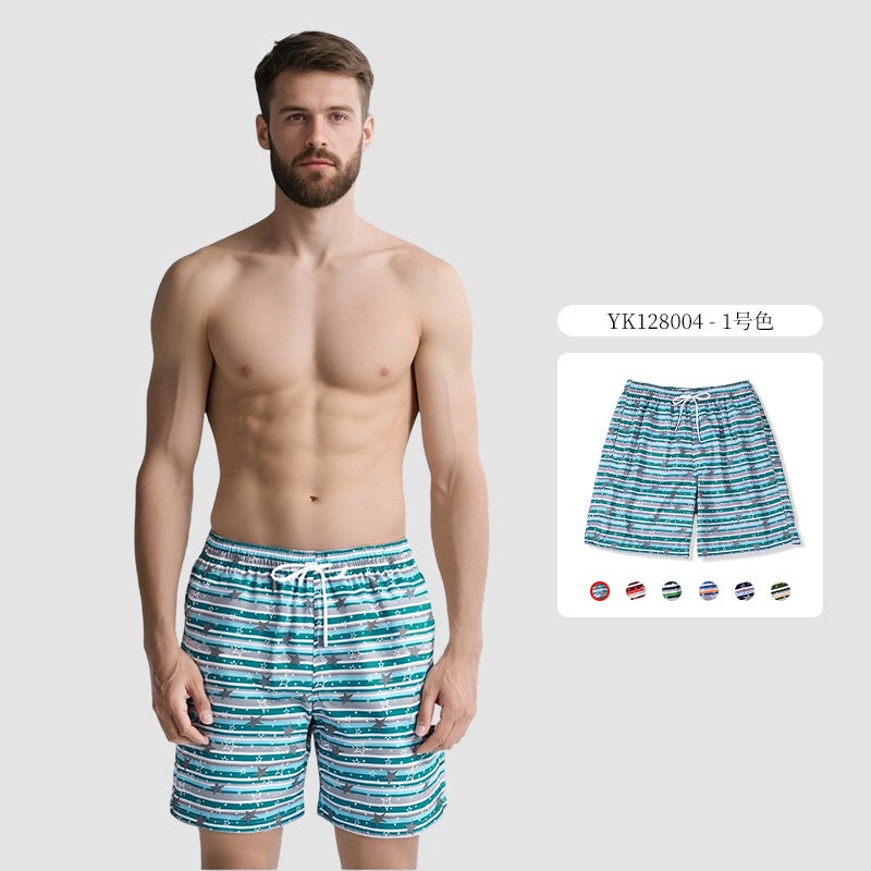 New Men''s Quarter-Striped Quick-Drying Swimming Trunks with Lace-Up Lining, Loose Casual Men''s Shorts, Size Beach Pants - Image 1