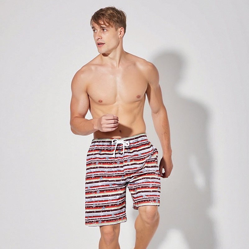 New Men''s Quarter-Striped Quick-Drying Swimming Trunks with Lace-Up Lining, Loose Casual Men''s Shorts, Size Beach Pants - Image 3