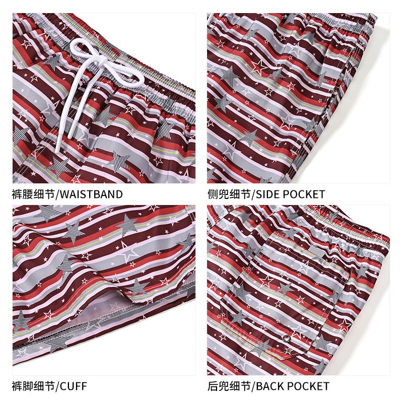 New Men''s Quarter-Striped Quick-Drying Swimming Trunks with Lace-Up Lining, Loose Casual Men''s Shorts, Size Beach Pants - Image 5