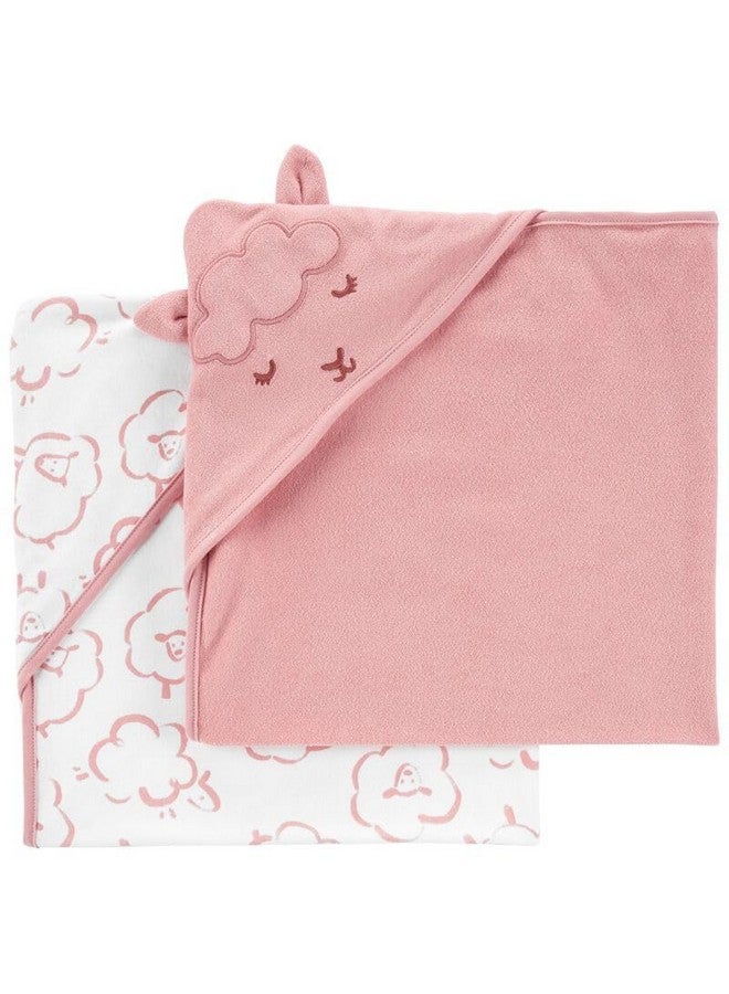 كارترز منشفة كارترز بيبي بغطاء رأس (عبوة من قطعتين، وردي/أبيض) - Image 1