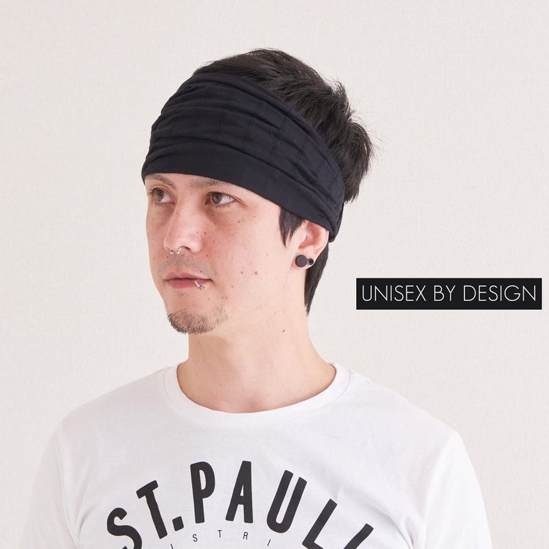 CHARM Wide Headband Bandana for Women - Mens Large Hair Turban Head Wraps Boho Band Black - Image 5