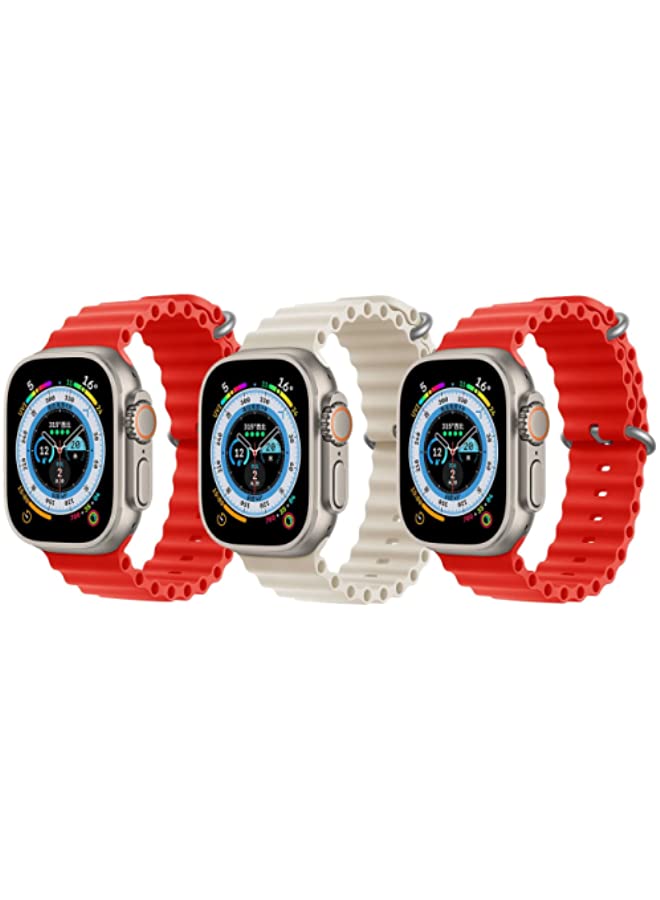 vesus Silicone Ocean Band Red, Pearl White and Red for Apple Watch Ultra 8 49mm Set of 3