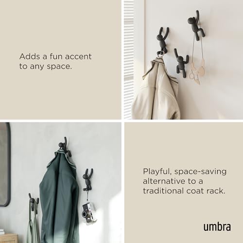 Umbra Plastic Black Wall Mounted Decorative Buddy Wall Hooks for Hanging Coat, Scarves, Bags, Purses , Set of 3 - Image 4