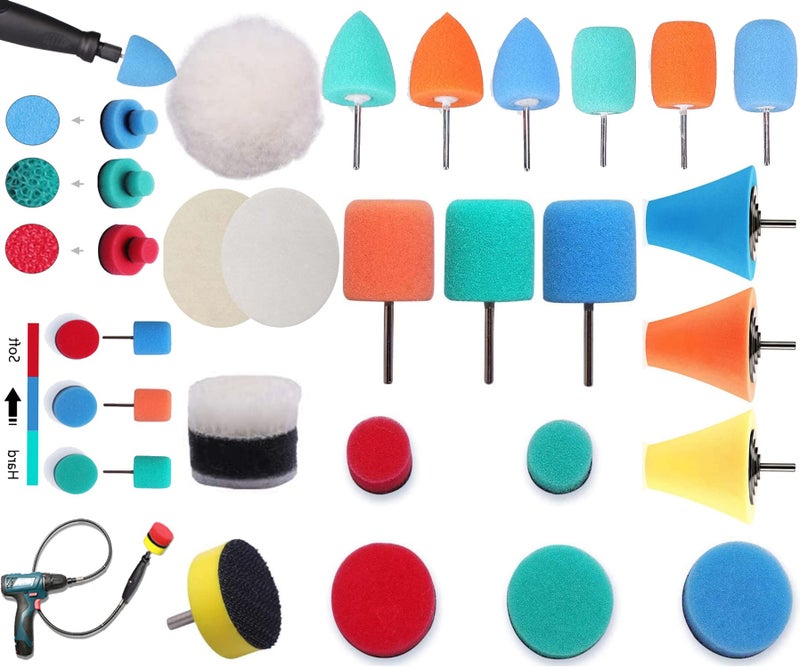 DIY Crafts 2"inch 1xFelt 1xFur Kit, 22 Mini Buffing Polishing Pads Kit Car Detail Polisher for Tight Area Detailing Polishing Waxing Sealing Glaze Car Headlights Door Ha (2"inch 1xFelt 1xFur Kit) - Image 1