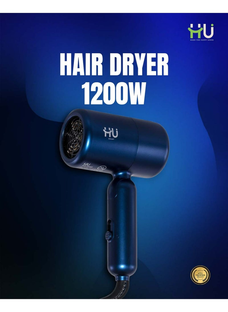 H U Hair Dryer 1200W – Compact Black Hair Dryer with 2 Speeds, Constant Temperature Control, Concentrator Nozzle & Hang Loop, Portable Hair Styling Tool - Image 5