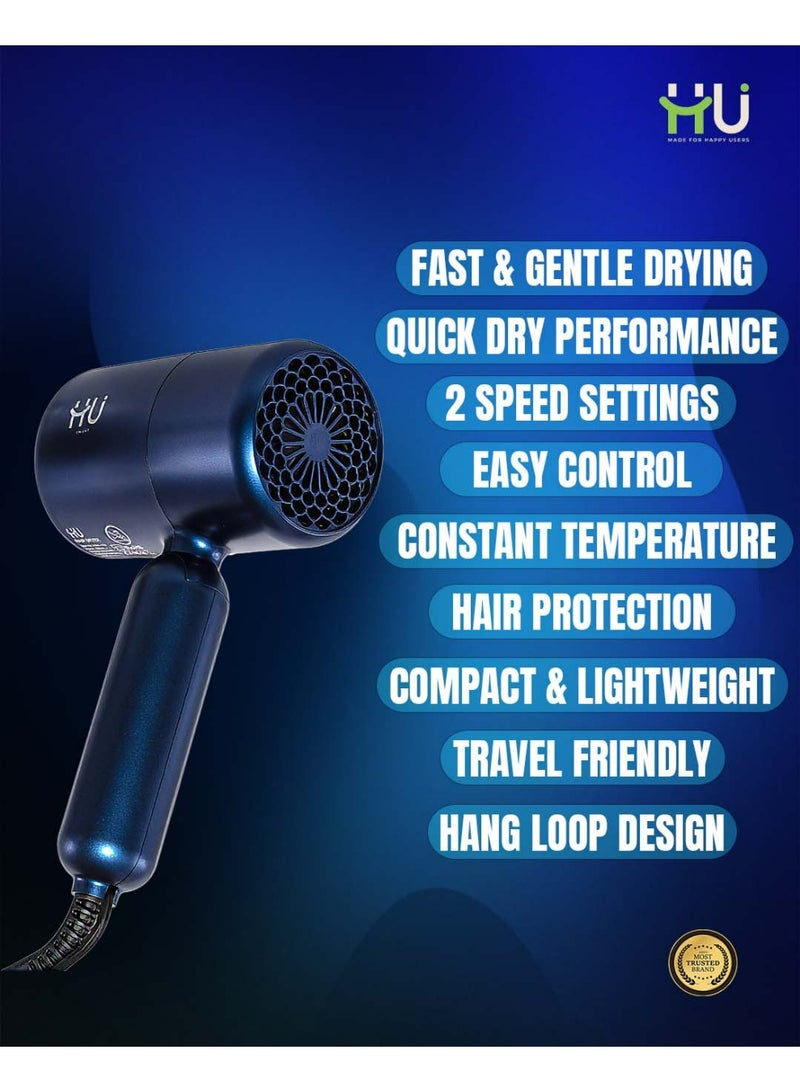 H U Hair Dryer 1200W – Compact Black Hair Dryer with 2 Speeds, Constant Temperature Control, Concentrator Nozzle & Hang Loop, Portable Hair Styling Tool - Image 3