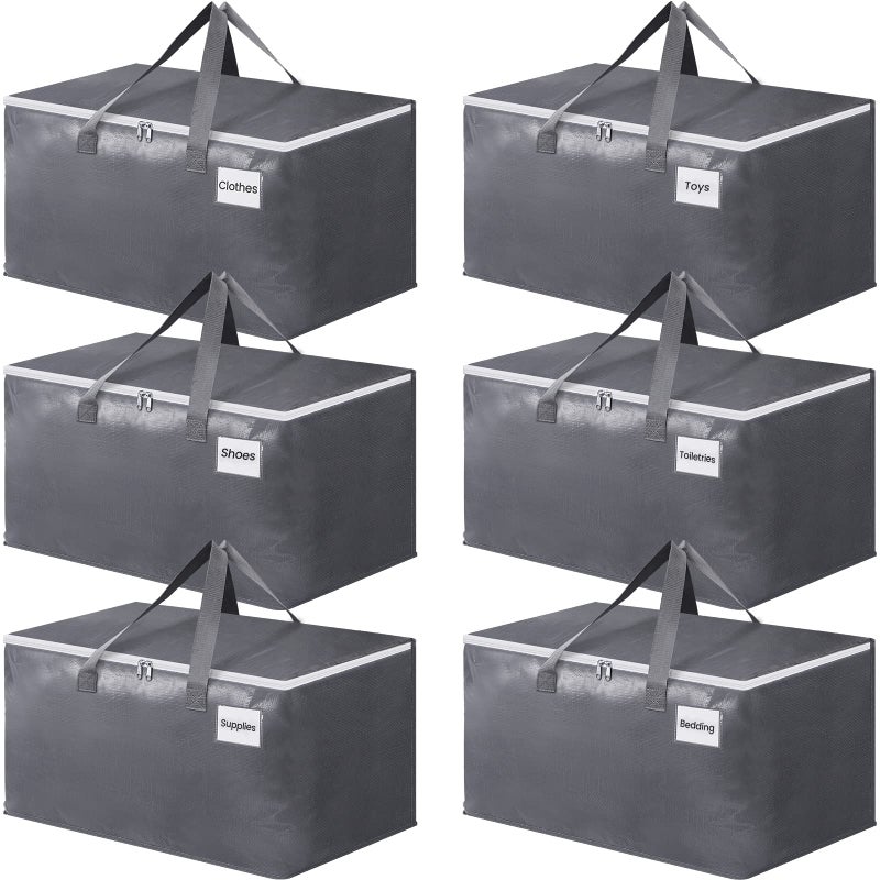 BlissTotes Large Moving Boxes and with Zippers & Handles Moving Supplies with lids, Heavy Duty Totes for Storage Bags for Space Saving, Fold Flat, Moving and Storing 93L, 6 Pack - Image 1