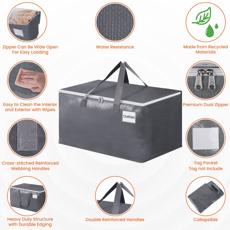 BlissTotes Large Moving Boxes and with Zippers & Handles Moving Supplies with lids, Heavy Duty Totes for Storage Bags for Space Saving, Fold Flat, Moving and Storing 93L, 6 Pack - Image 3
