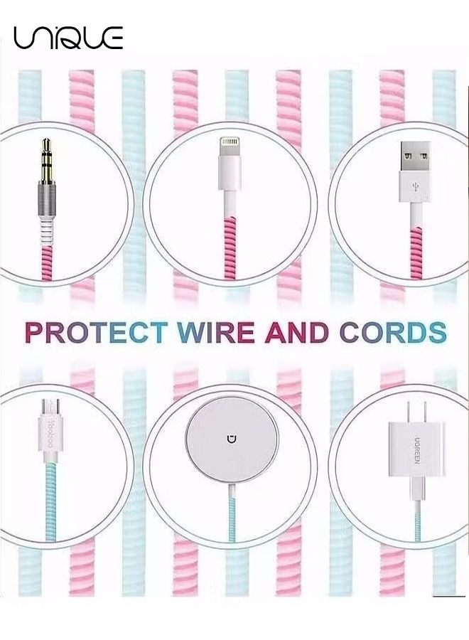يونيك 1.4m حامي كابل حلزوني ، شواحن كابل حامي كابل البيانات غطاء واقية ، سماعة التوقف ، غطاء واقي للشاحن للهاتف USB منع الحيوانات الأليفة من عض الكابل (أبيض / واضح) - Image 5