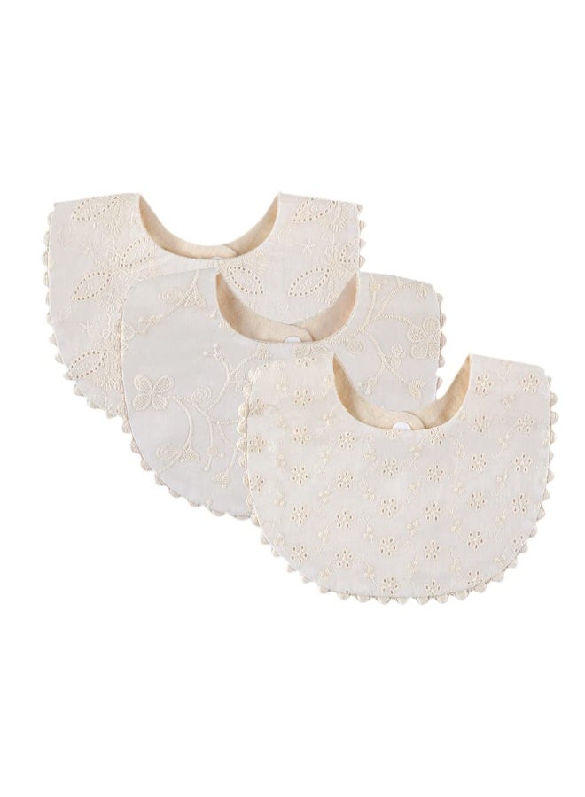 GZMM Baby Bib For Girls,Reversible Waterproof Handmade Natural Cotton Baby Drool Bib 0-12 months 2 Pack (off-white color A, 0-12 months) - Image 1