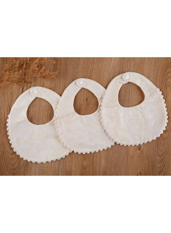 GZMM Baby Bib For Girls,Reversible Waterproof Handmade Natural Cotton Baby Drool Bib 0-12 months 2 Pack (off-white color A, 0-12 months) - Image 2