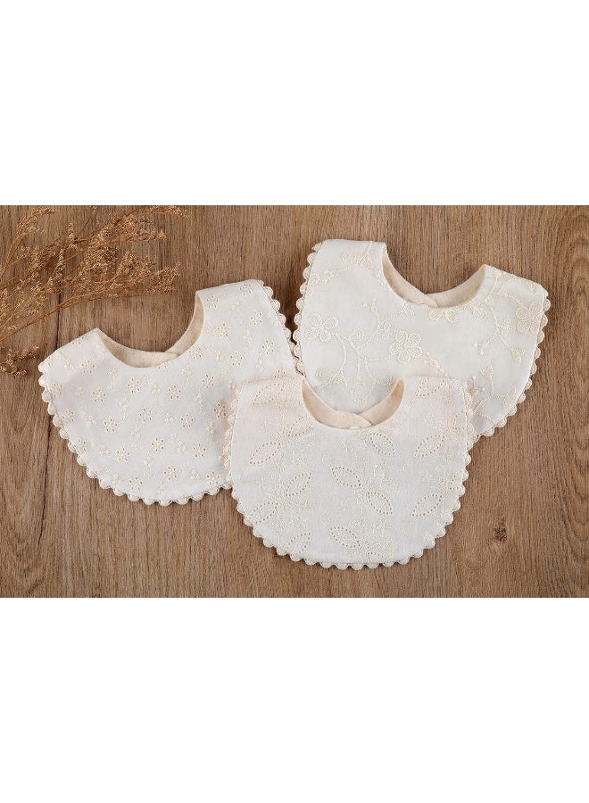 GZMM Baby Bib For Girls,Reversible Waterproof Handmade Natural Cotton Baby Drool Bib 0-12 months 2 Pack (off-white color A, 0-12 months) - Image 3