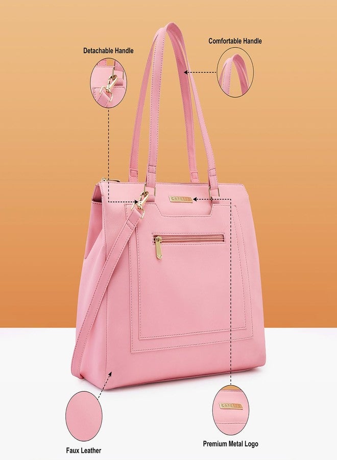 Caprese Ginty Satchel Bag, Medium | Stylish Solid Handbag for Women with Comfortable Flat Handles, Adjustable & Detachable Sling Strap | Secure Zip Closure | Perfect for Casual & Daily Use (Pink) - Image 3