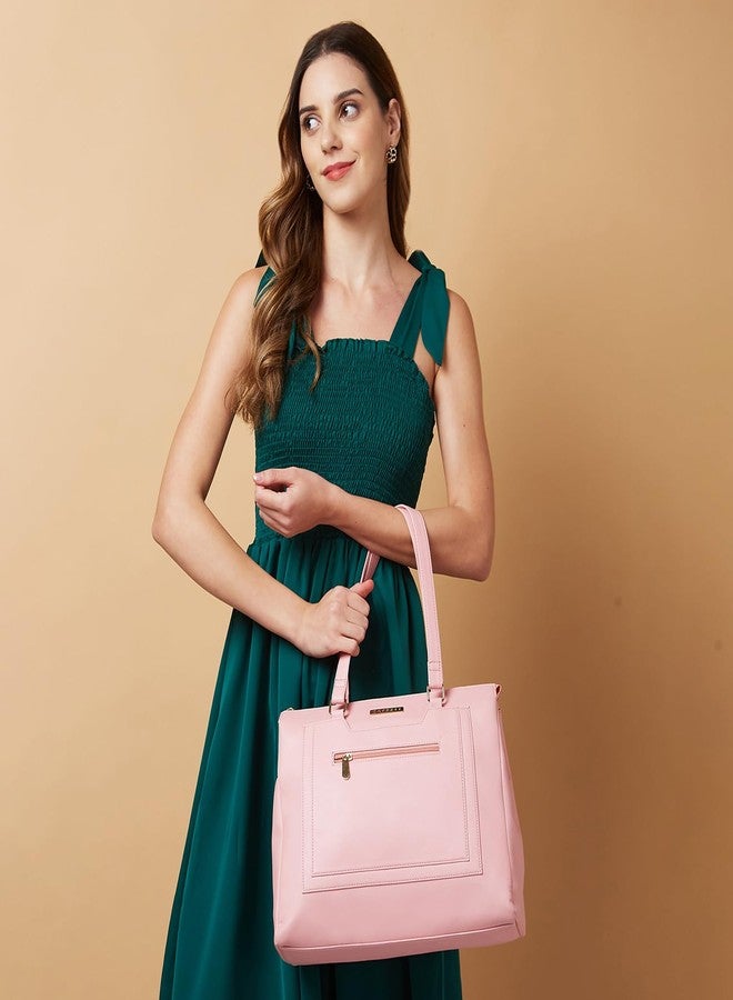 Caprese Ginty Satchel Bag, Medium | Stylish Solid Handbag for Women with Comfortable Flat Handles, Adjustable & Detachable Sling Strap | Secure Zip Closure | Perfect for Casual & Daily Use (Pink) - Image 2