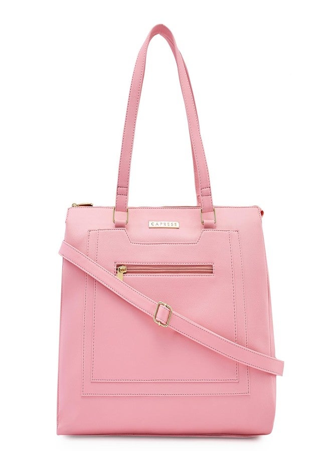 Caprese Ginty Satchel Bag, Medium | Stylish Solid Handbag for Women with Comfortable Flat Handles, Adjustable & Detachable Sling Strap | Secure Zip Closure | Perfect for Casual & Daily Use (Pink) - Image 1