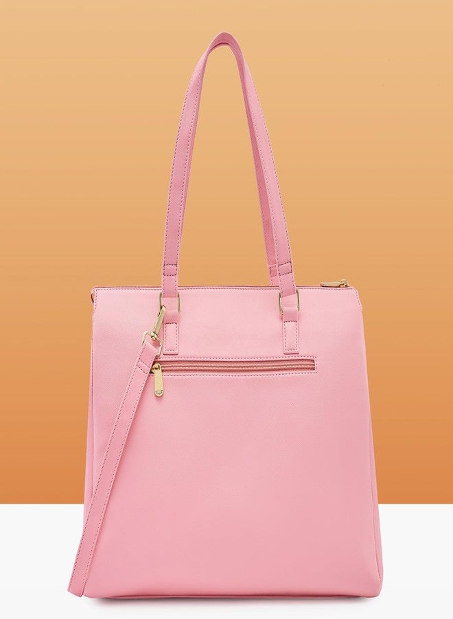 Caprese Ginty Satchel Bag, Medium | Stylish Solid Handbag for Women with Comfortable Flat Handles, Adjustable & Detachable Sling Strap | Secure Zip Closure | Perfect for Casual & Daily Use (Pink) - Image 5