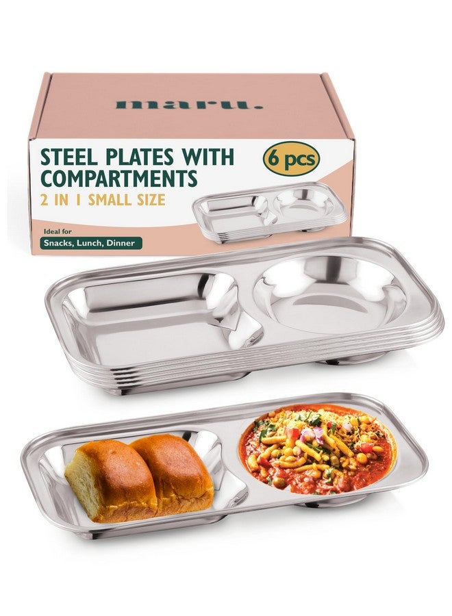 MARU طبق وجبات خفيفه صغير من الفولاذ المقاوم للصدأ مع أقسام مجموعة من 6-2 في 1 صينية مستطيلة مقسمة للإفطار والوجبات الخفيفة والوجبات الصغيرة للاستخدام اليومي، مصممة للتحكم في الحصص وتقديم سهل - Image 1