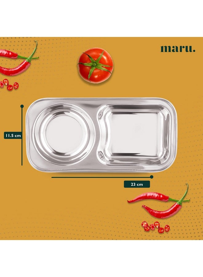 MARU طبق وجبات خفيفه صغير من الفولاذ المقاوم للصدأ مع أقسام مجموعة من 6-2 في 1 صينية مستطيلة مقسمة للإفطار والوجبات الخفيفة والوجبات الصغيرة للاستخدام اليومي، مصممة للتحكم في الحصص وتقديم سهل - Image 3