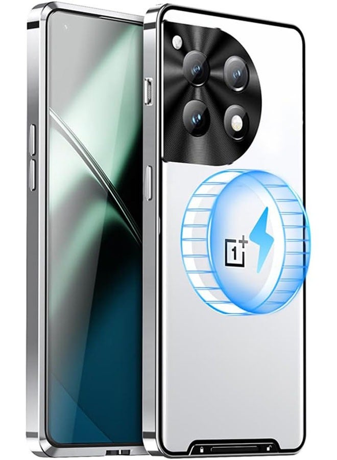 General Case Compatible with OnePlus 12 5G, Compatible with Magsafe Magnetic Adsorption Metal Bumper Back Translucent Matte PC Cover for OnePlus 12  - Image 1
