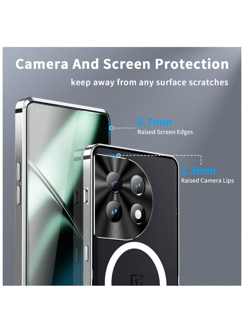 General Case Compatible with OnePlus 12 5G, Compatible with Magsafe Magnetic Adsorption Metal Bumper Back Translucent Matte PC Cover for OnePlus 12  - Image 4