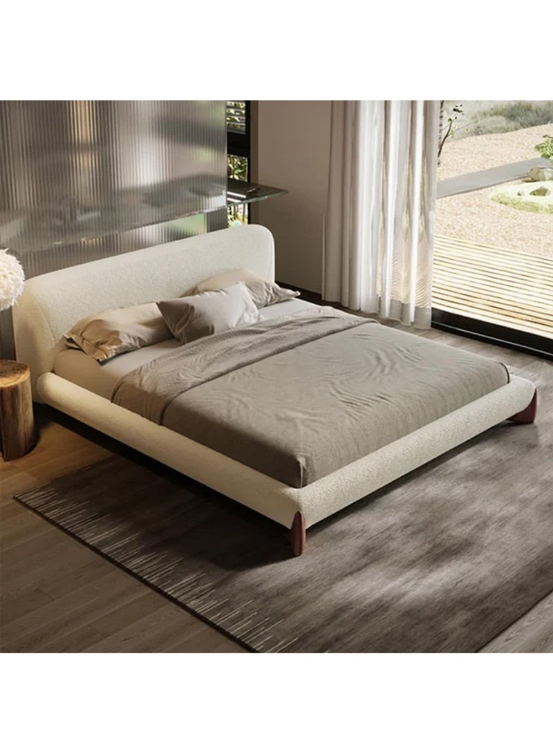 Karnak Mou Luxury Beige Tandy Boucle Fabric Platform Bed Super King Size 150x200cm – Upholstered Bed Frame, Solid Wood, Contemporary Design - Image 3