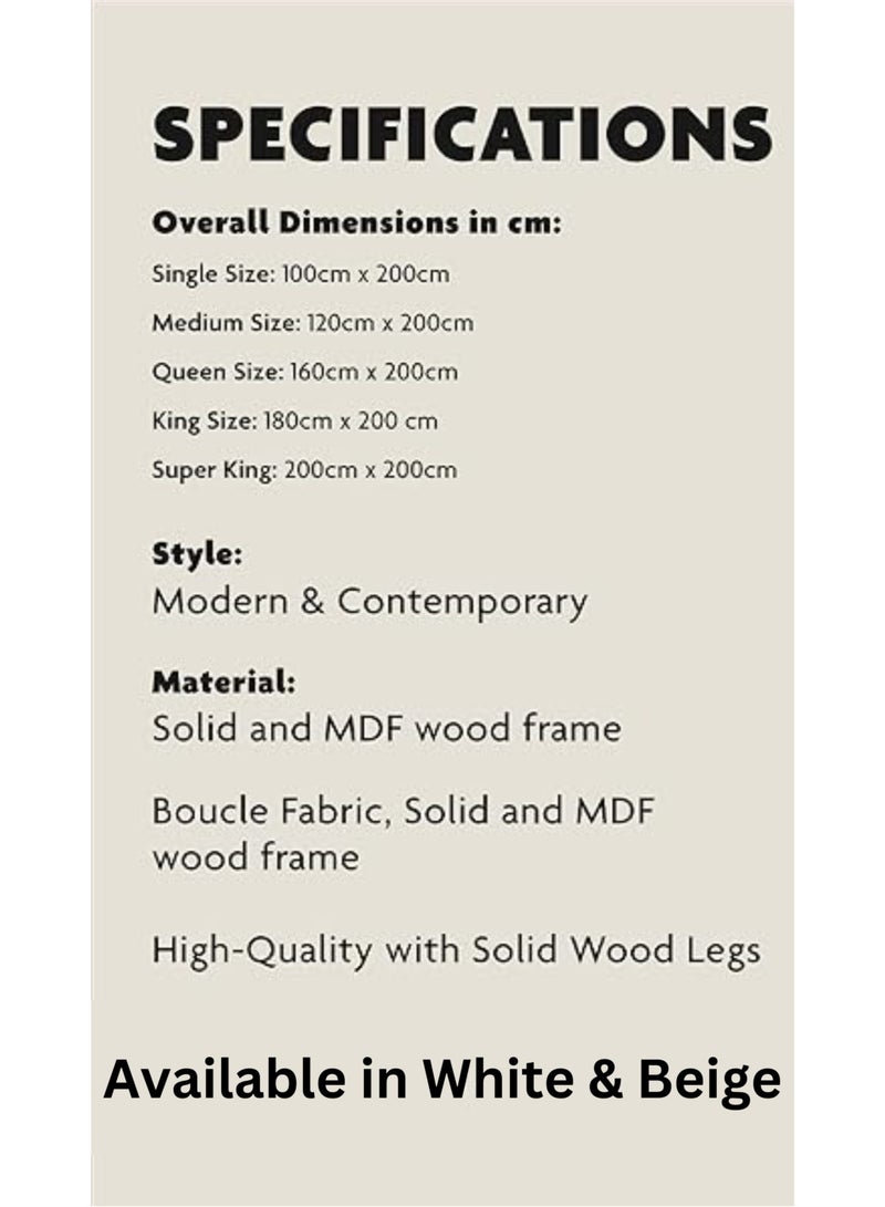 Karnak Mou Luxury Beige Tandy Boucle Fabric Platform Bed Super King Size 150x200cm – Upholstered Bed Frame, Solid Wood, Contemporary Design - Image 5