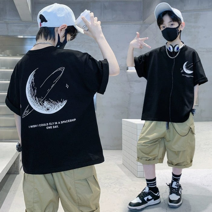 Boys' Short-Sleeved T-Shirt, Summer 2026 New Style, Korean Version, Trendy And Fashionable, Street-Style Boys' Summer Half-Sleeve Trendy T-Shirt - Image 1