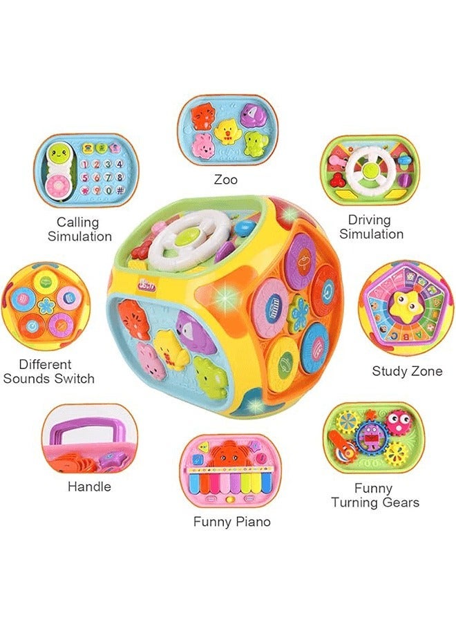 ريوليو 7 في 1 مكعب نشاط متعدد الوظائف للأطفال، مع طبل بأشكال للتصنيف، وبيانو، وهاتف للأطفال، مع أضواء وموسيقى، لعبة تعليمية مبكرة للأطفال الصغار - Image 3