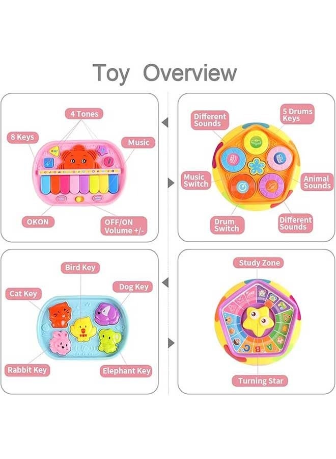 ريوليو 7 في 1 مكعب نشاط متعدد الوظائف للأطفال، مع طبل بأشكال للتصنيف، وبيانو، وهاتف للأطفال، مع أضواء وموسيقى، لعبة تعليمية مبكرة للأطفال الصغار - Image 5