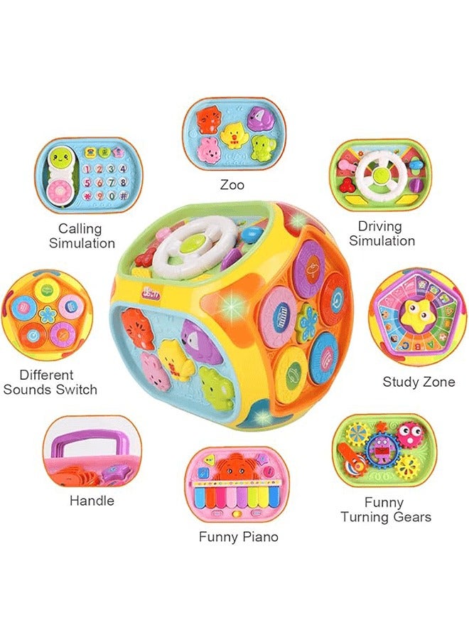 Riolio 7-in-1 Multi-Function Activity Cube Toy for Baby,	 Hands Drum Shape Sorter, Piano Kids Phone Toy, With Light and Music Early Educational Activity Toy for Toddlers - Image 3