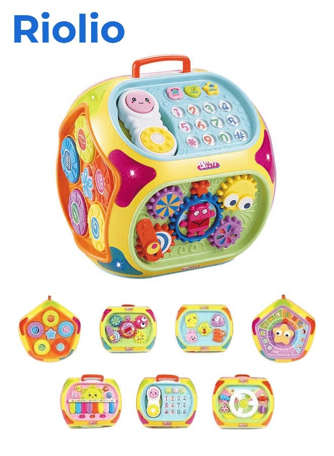 Riolio 7-in-1 Multi-Function Activity Cube Toy for Baby,	 Hands Drum Shape Sorter, Piano Kids Phone Toy, With Light and Music Early Educational Activity Toy for Toddlers - Image 1