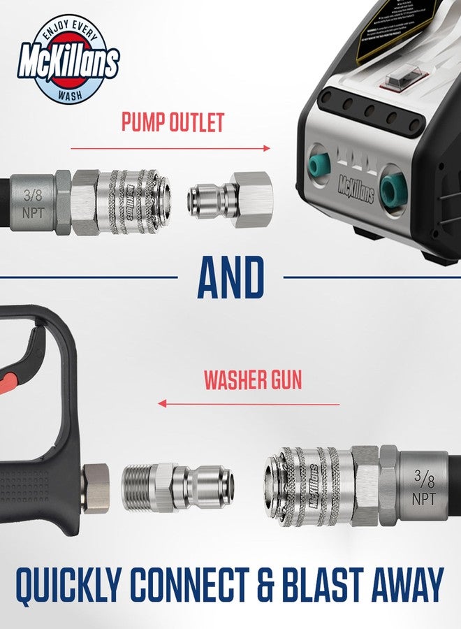 McKillans® 3/8" NPT Automatic Pressure Washer Quick Connect Kit of 4 - Stainless Steel - 3/8" Pressure Washer Quick Connect Fittings - Power Washer NPT 3/8" - PUSH-TO-CONNECT - Upgraded Viton O-Rings - Image 4