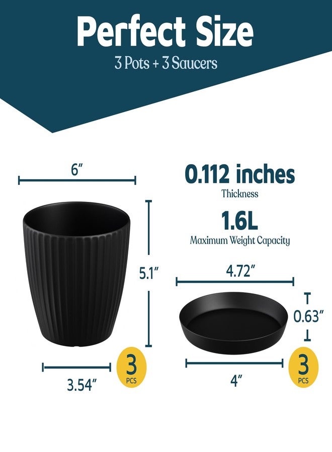 LifeMaster Multicolor 6-Inch Plant Pots with Drainage & Saucers 3 Pack, Indoor & Outdoor Planters for Houseplants, Herbs, and Flowers, Durable & Weatherproof Material, Stackable, Lightweight, Minimalist Design - Image 2