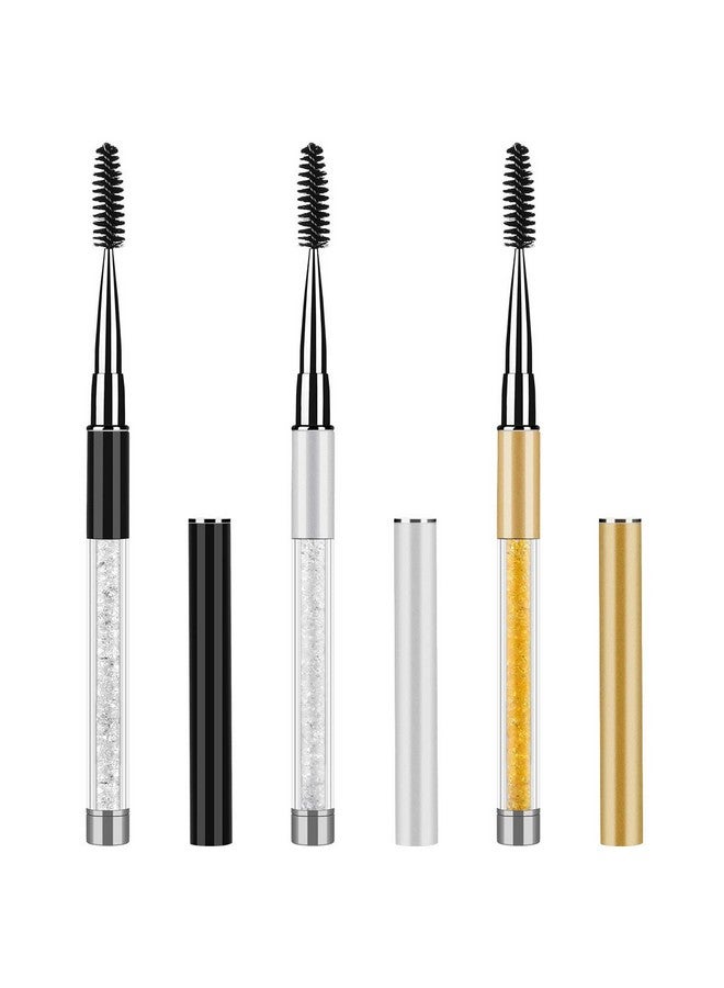 Tbestmax Eye Brush Mascara Wands Eyelash Spoolie Brushes Eye Brow Brush Applicator With Cap For Travel, Crystal White Black Gold 3 Pcs - Image 1