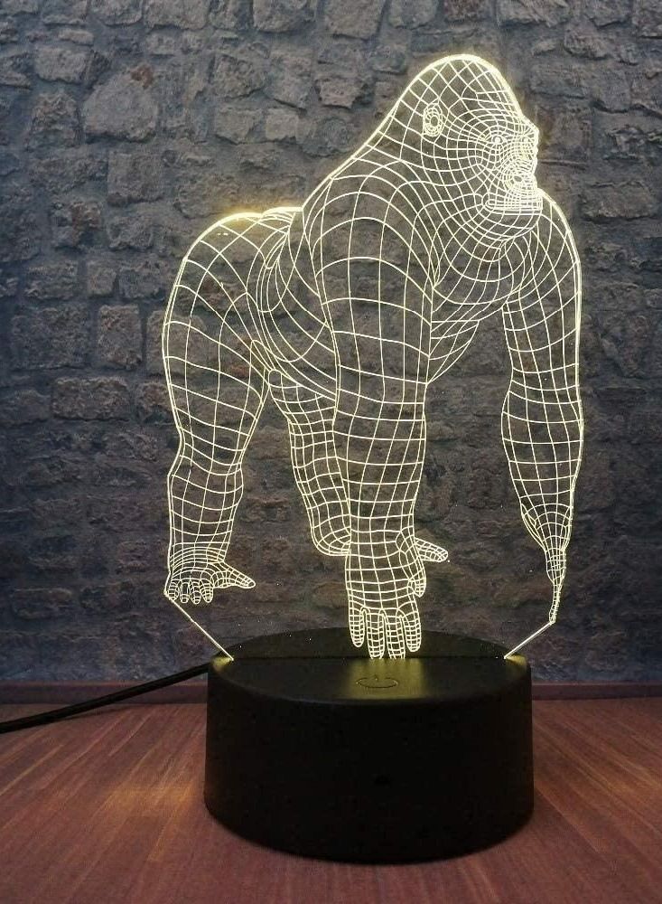 Multicolour Active Animal Orangutan Gorilla Chimpanzee 3D Optical USB LED Lamp 16 Color Change Mood Illusion Night Light Decoration
