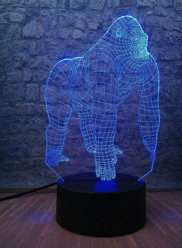 Multicolour Active Animal Orangutan Gorilla Chimpanzee 3D Optical USB LED Lamp 16 Color Change Mood Illusion Night Light Decoration