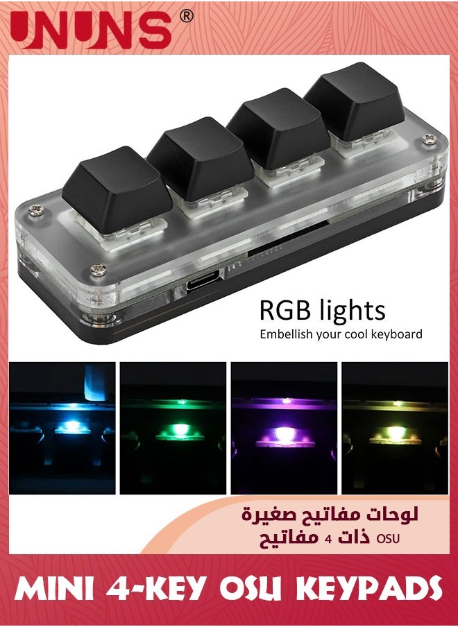 UNUNS - Mini 4-Key Keypad,OSU Hot Swap Mechanical Gaming Keyboard,Self Programming,Type C To USB Interface Mini Programmable Keypad With Light,Black - Image 1