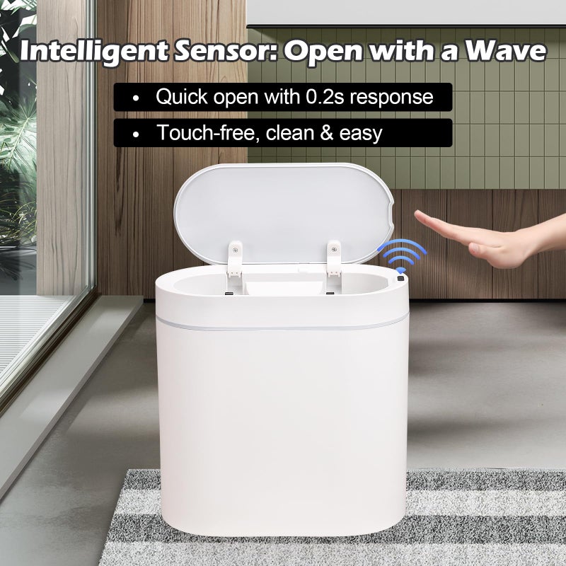 ELPHECO Bathroom Motion Sensor Trash can 2.5 Gallon Automatic Garbage Can, 9.5L Slim Plastic Smart Trash Bin with Lid Bathroom Decor, Sensor Garbage can for Bedroom, Kitchen, Office, White - Image 2