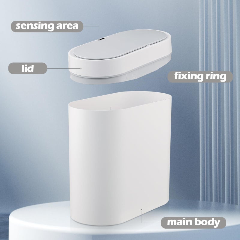 ELPHECO Bathroom Motion Sensor Trash can 2.5 Gallon Automatic Garbage Can, 9.5L Slim Plastic Smart Trash Bin with Lid Bathroom Decor, Sensor Garbage can for Bedroom, Kitchen, Office, White - Image 5