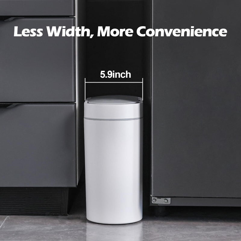ELPHECO Bathroom Motion Sensor Trash can 2.5 Gallon Automatic Garbage Can, 9.5L Slim Plastic Smart Trash Bin with Lid Bathroom Decor, Sensor Garbage can for Bedroom, Kitchen, Office, White - Image 4