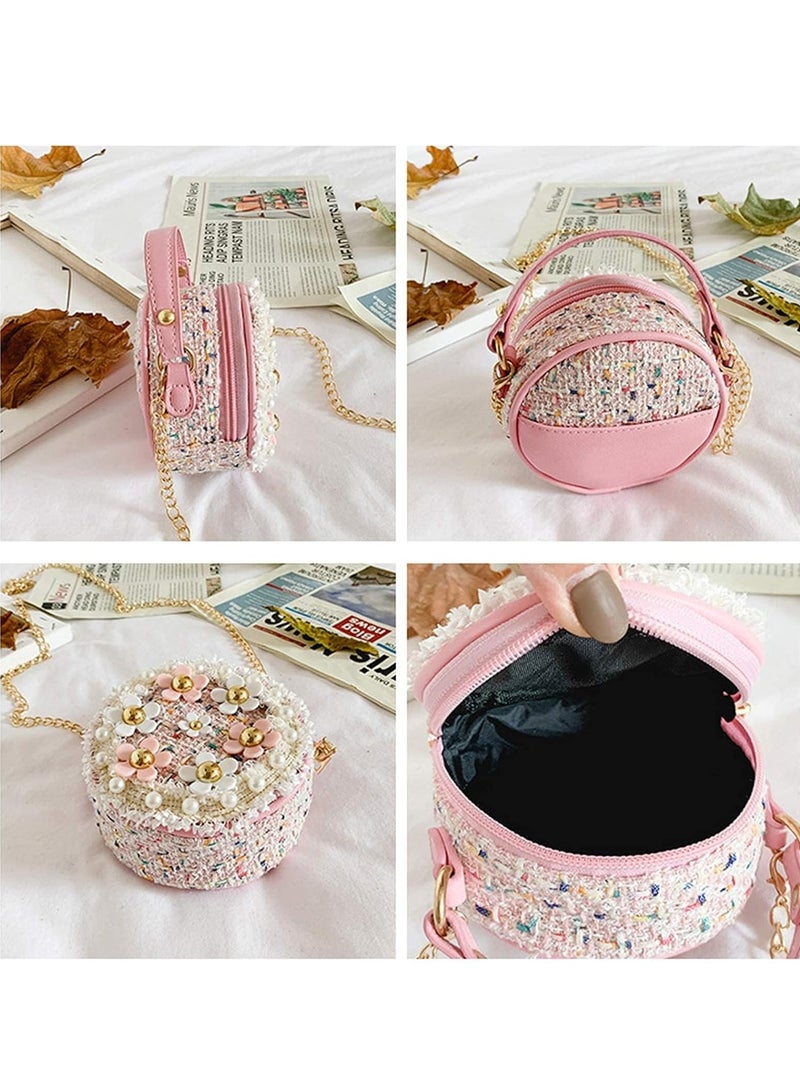 Little Girls Toddler Crossbody Purse with Pearl Flowers Mini Cute Princess Handbags Shoulder Chain Bag - Image 2