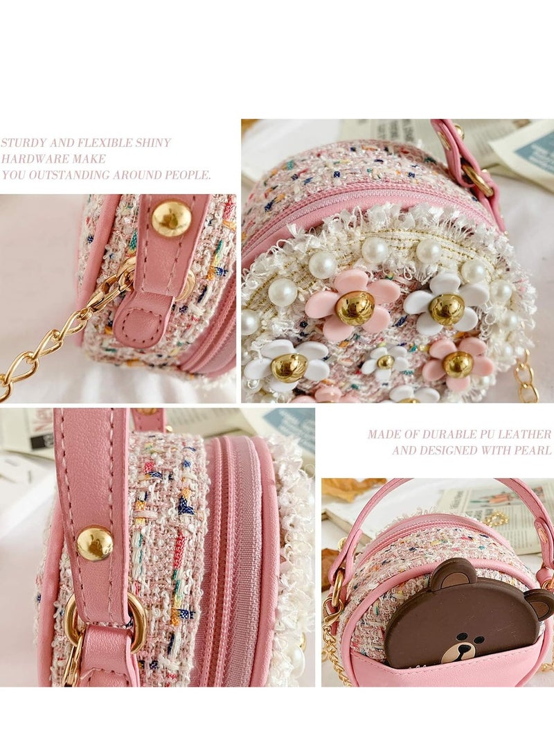 Little Girls Toddler Crossbody Purse with Pearl Flowers Mini Cute Princess Handbags Shoulder Chain Bag - Image 3