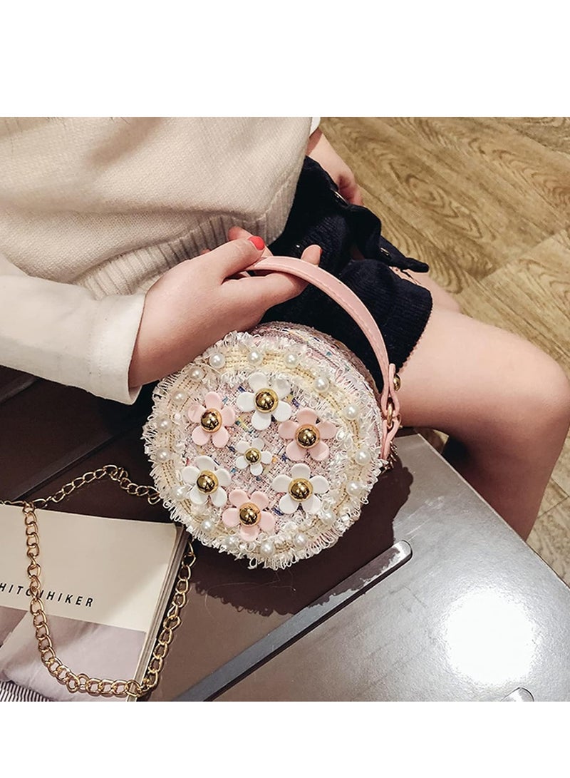 Little Girls Toddler Crossbody Purse with Pearl Flowers Mini Cute Princess Handbags Shoulder Chain Bag - Image 4