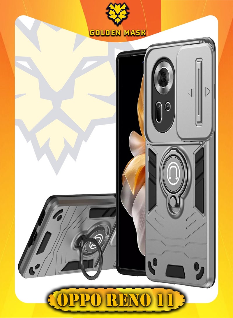 GOLDEN MASK GOLDEN MASK For Oppo Reno11 Armored Window Bracket Camera Shield Cover Camera Lend Protection With Ringe (Grey) 