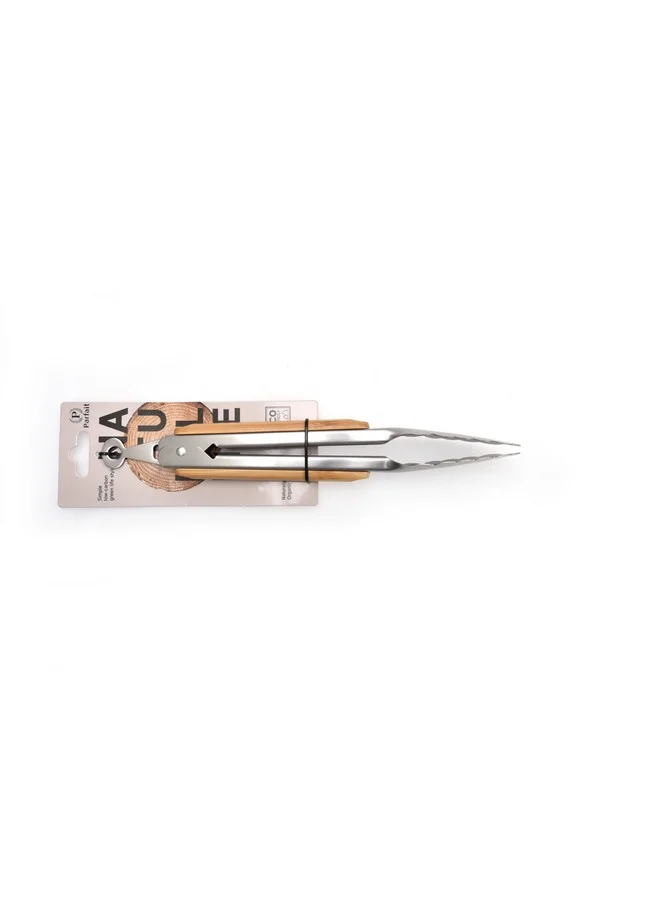 PARFAIT Stainless Steel Food Tong with Bamboo Handle Silver and Brown 3.7 x 3.8 x 26.8 cm N-D427KA0089