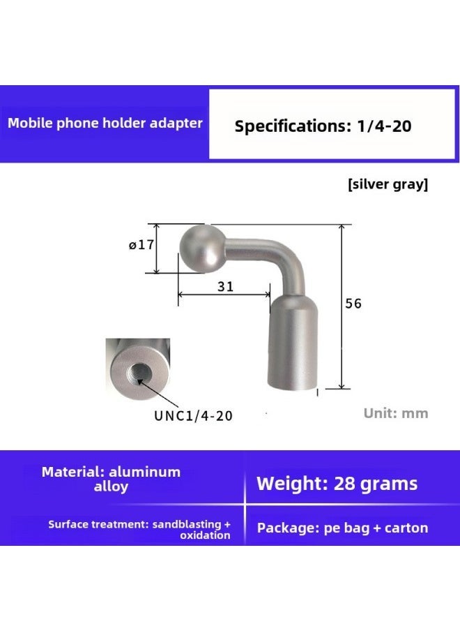 13 15/17/20/25 Aluminum Alloy 1/4 Screw Ball Head Mobile Phone Bracket Modified Live Photography Bracket Accessories-Color:1/4 Screw To 17mm Ball Head Silver Gray - Image 1